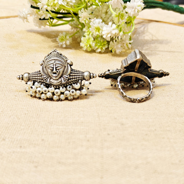 Maa Oxidised Long Ring With Stone