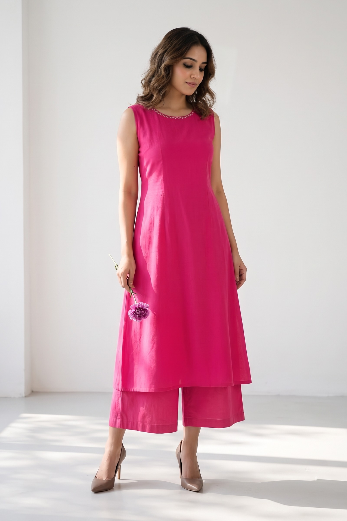 Indian Pink Cotton Sleeveless Dress Mc