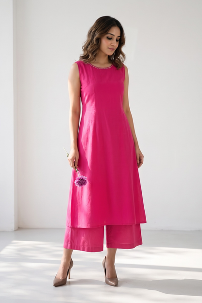 Indian Pink Cotton Sleeveless Dress Mc