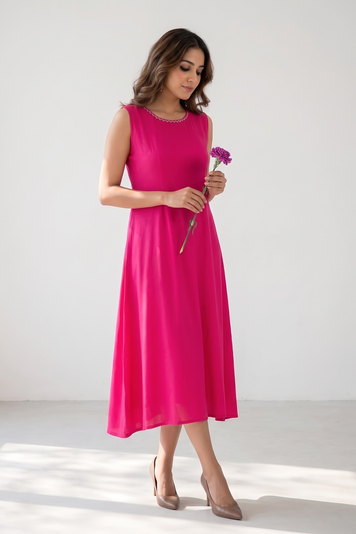 Indian Pink Cotton Sleeveless Dress Mc