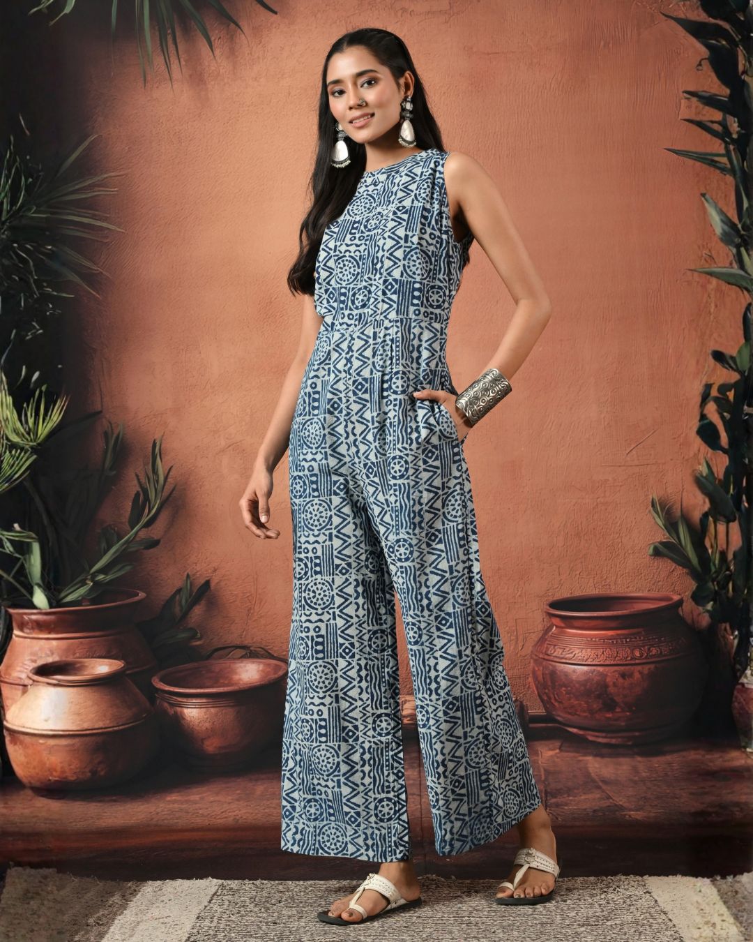 Indigo Block Print Jumpsuit Bo