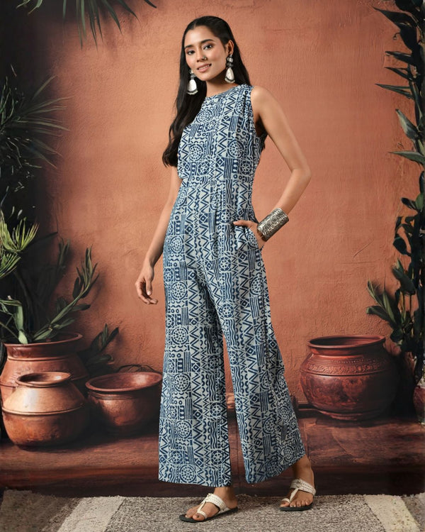 Indigo Block Print Jumpsuit Bo
