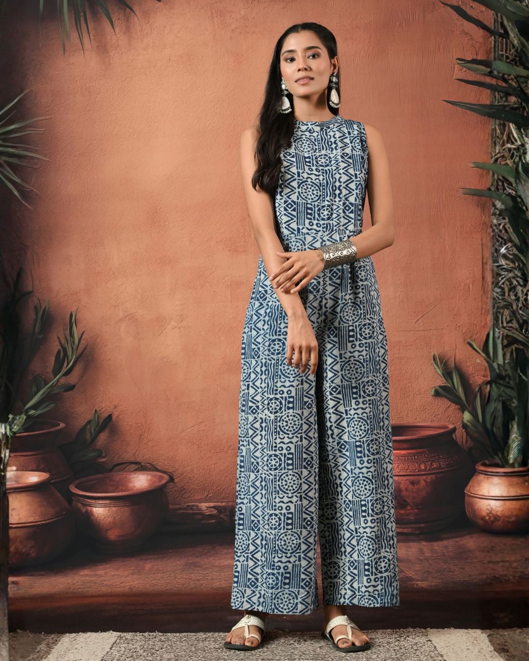 Indigo Block Print Jumpsuit Bo