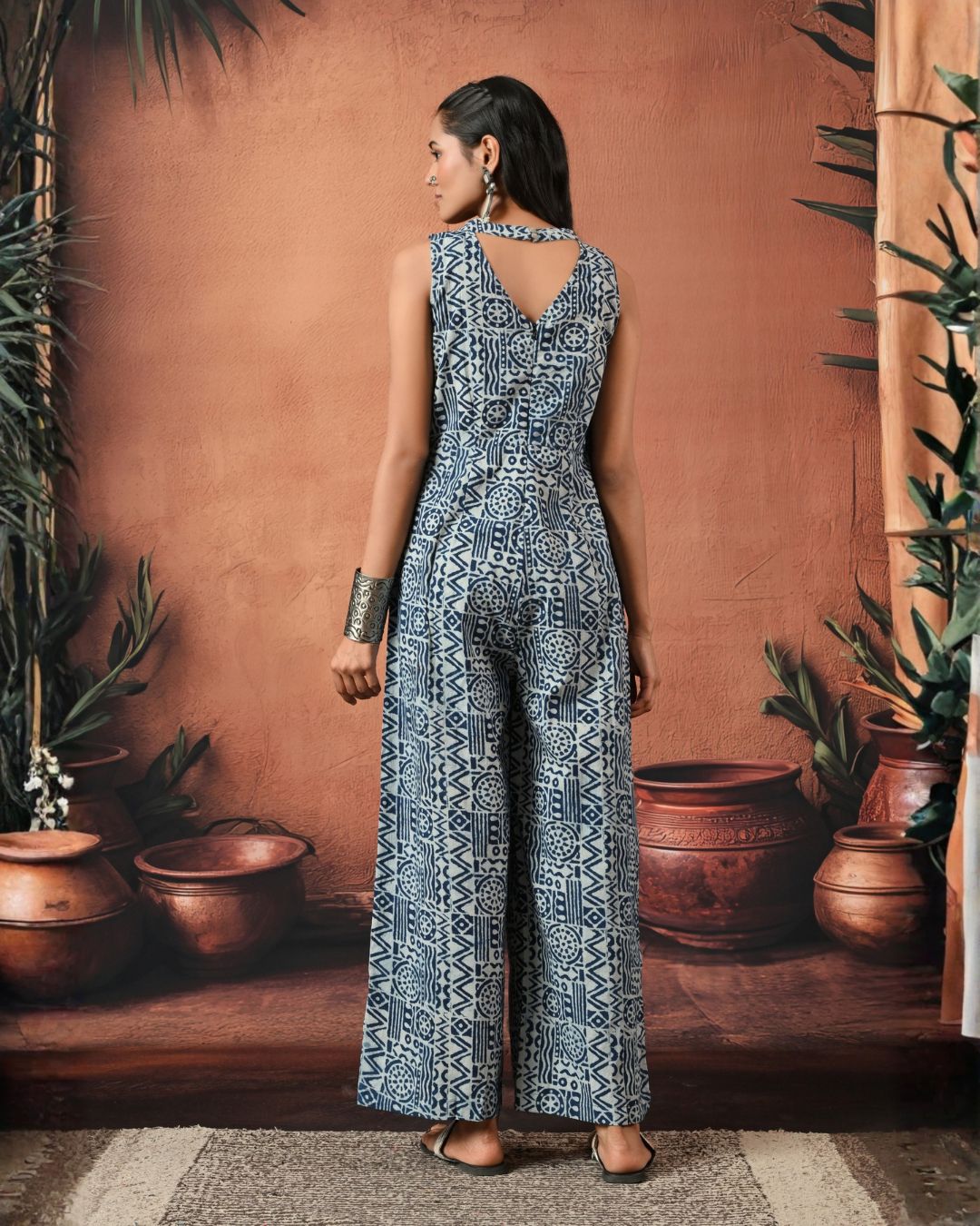 Indigo Block Print Jumpsuit Bo