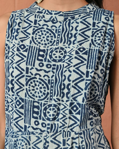 Indigo Block Print Jumpsuit Bo
