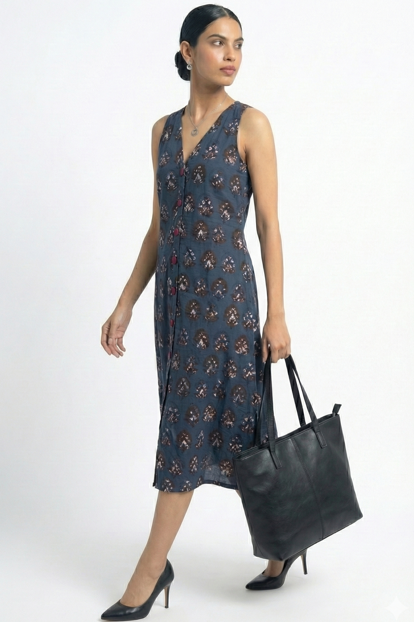 Maati Indigo Muse V-Neck Button Down Dress