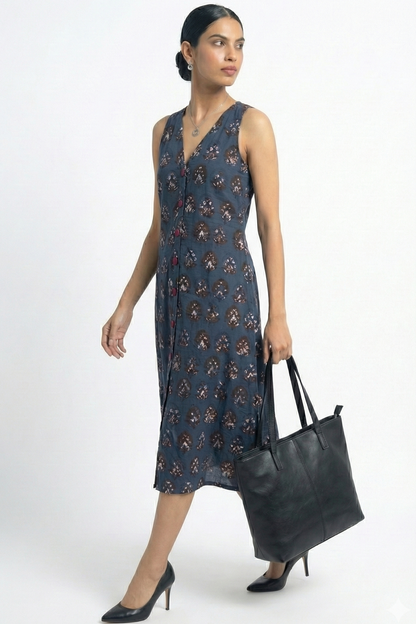 Maati Indigo Muse V-Neck Button Down Dress