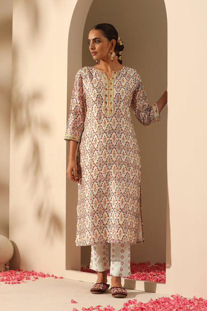 Murraya Ivory Gota Patti Embroidered Chanderi Kurta Set of 3