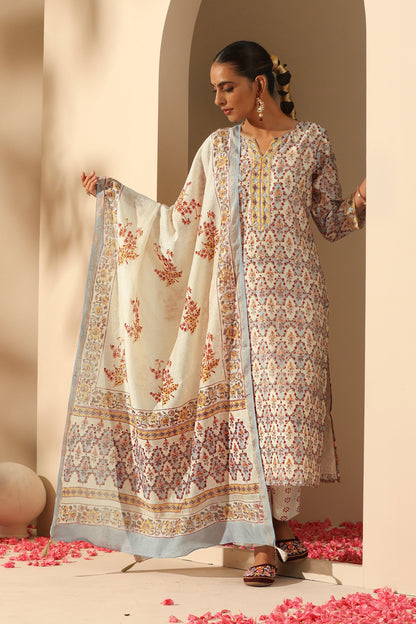 Murraya Ivory Gota Patti Embroidered Chanderi Kurta Set of 3