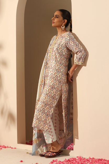 Murraya Ivory Gota Patti Embroidered Chanderi Kurta Set of 3