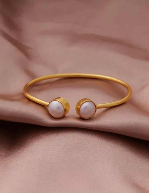 18K Gold-Tone Open Cuff Bracelet with White Pearl Accents LP- 48Hr Delivery