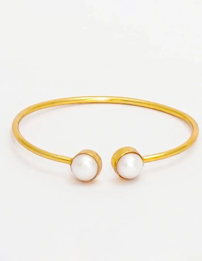 18K Gold-Tone Open Cuff Bracelet with White Pearl Accents