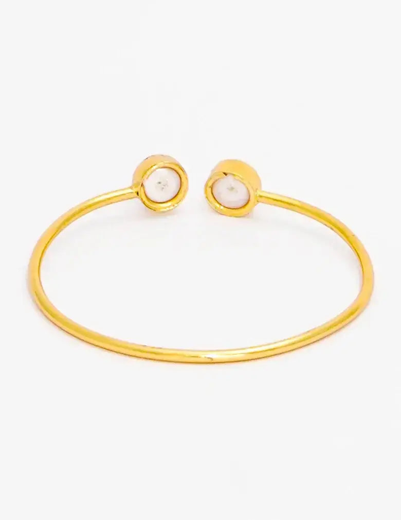 18K Gold-Tone Open Cuff Bracelet with White Pearl Accents