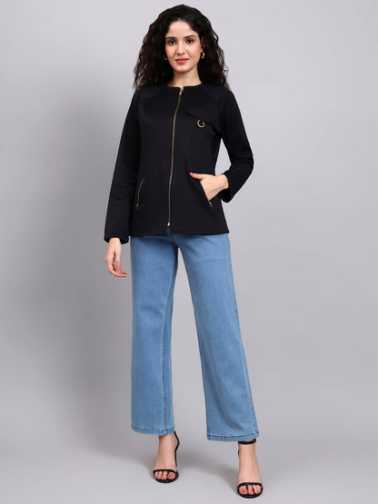 Powersutra Black Utility Zip-Up Jacket For Effortless Everyday Style