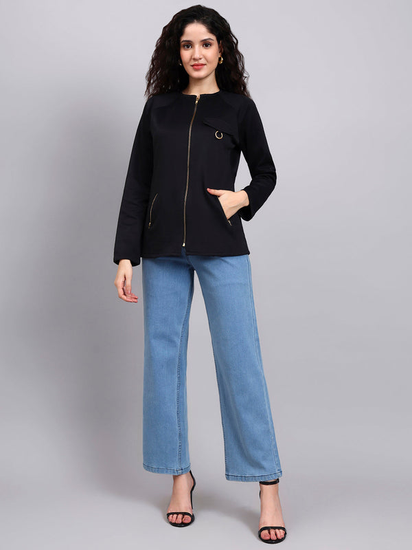 Powersutra Black Utility Zip-Up Jacket For Effortless Everyday Style