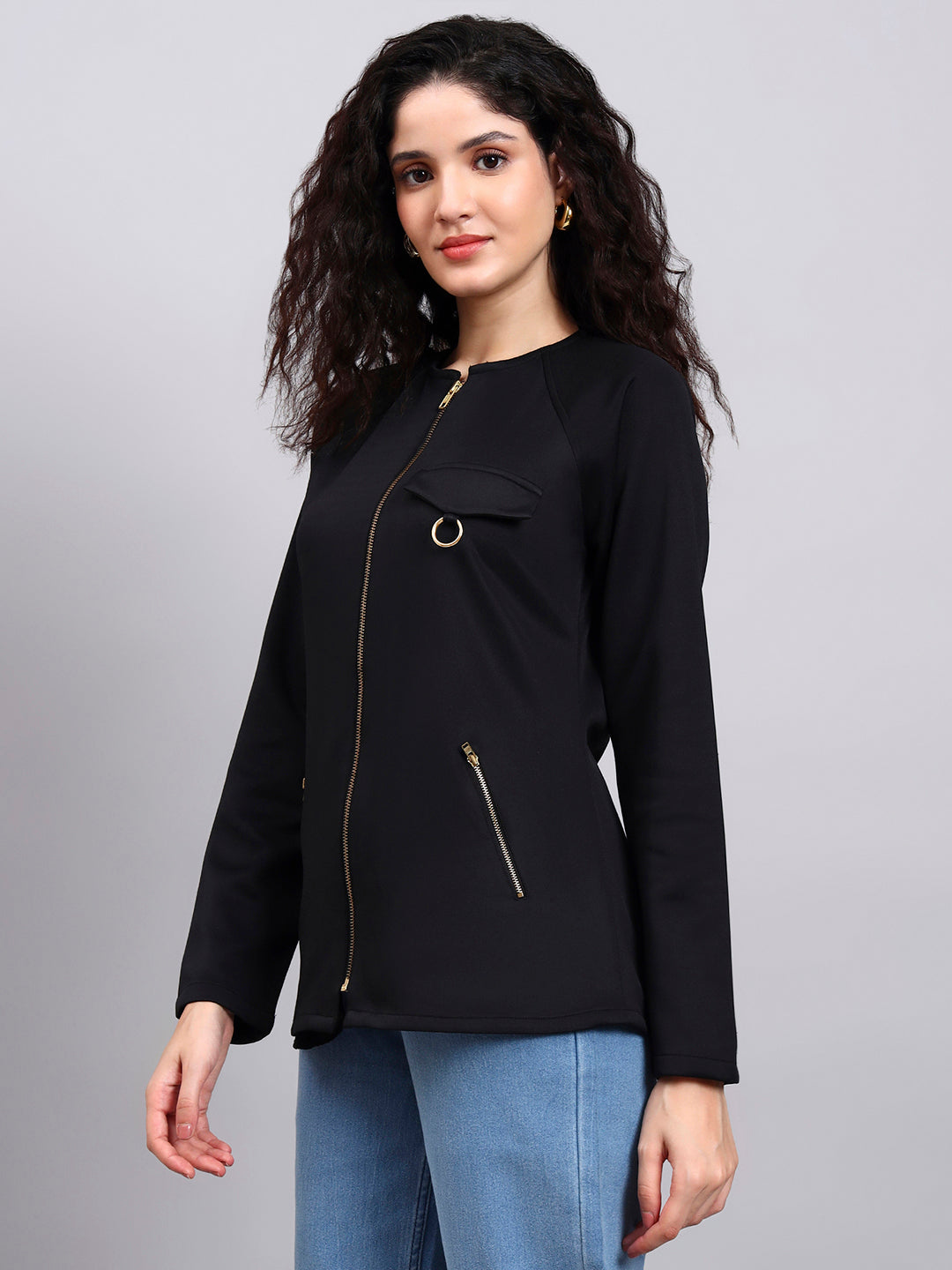 Powersutra Black Utility Zip-Up Jacket For Effortless Everyday Style