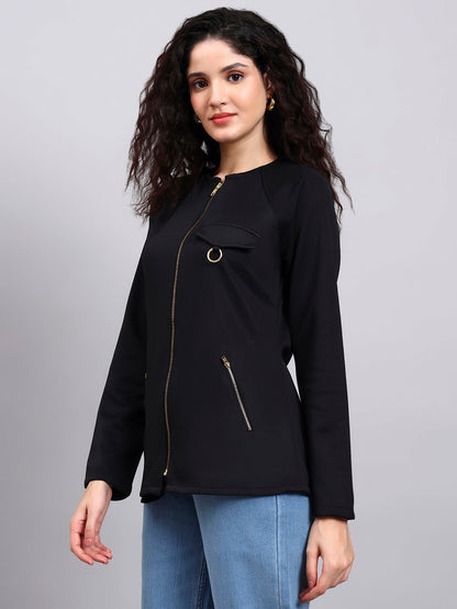 Powersutra Black Utility Zip-Up Jacket For Effortless Everyday Style