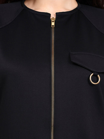 Powersutra Black Utility Zip-Up Jacket For Effortless Everyday Style