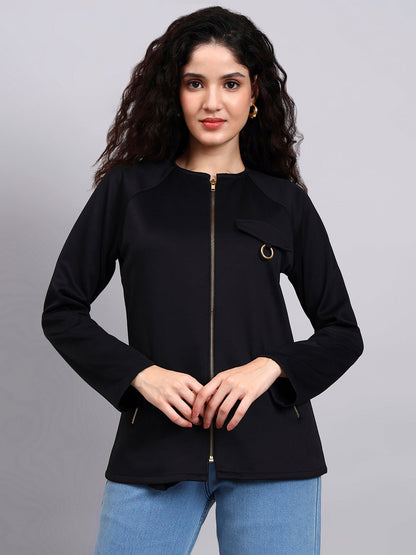 Powersutra Black Utility Zip-Up Jacket For Effortless Everyday Style