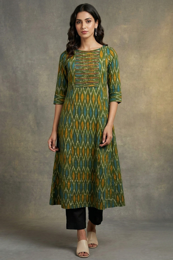 Jungle_Jewel_Ikat_Cotton_Pintuck_Yoke_Kurta_with_Pockets
