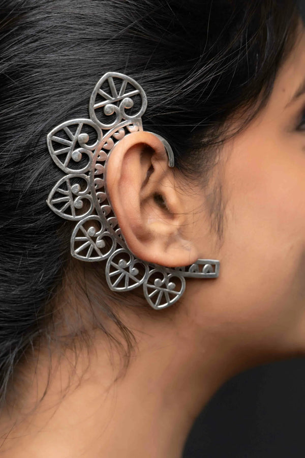 “Ahanya” Oxidised Silver Pair of Ear cuffs for Navratri