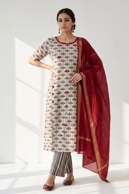 Kashish Grey Petal Bloom Side Button Front Slit Kurta Top Mc