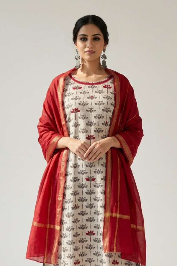 Kashish Grey Petal Bloom Side Button Front Slit Kurta Top Mc