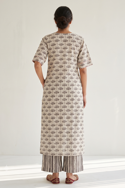 Kashish Grey Petal Bloom Side Button Front Slit Kurta Top Mc