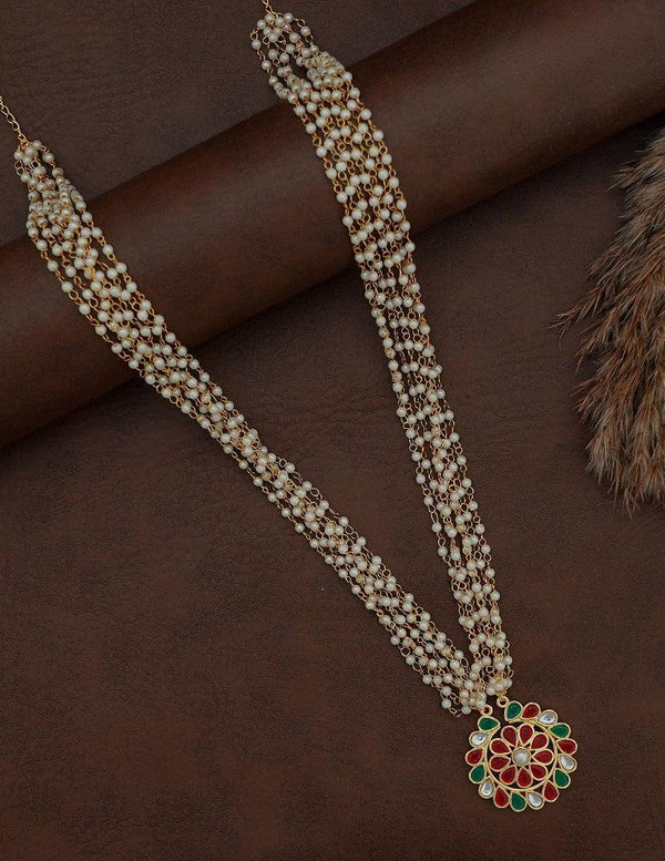 18K Gold-Tone Multi-Strand Pearl Beaded Necklace with Multicolor Stone Pendant LP- 48Hr Delivery