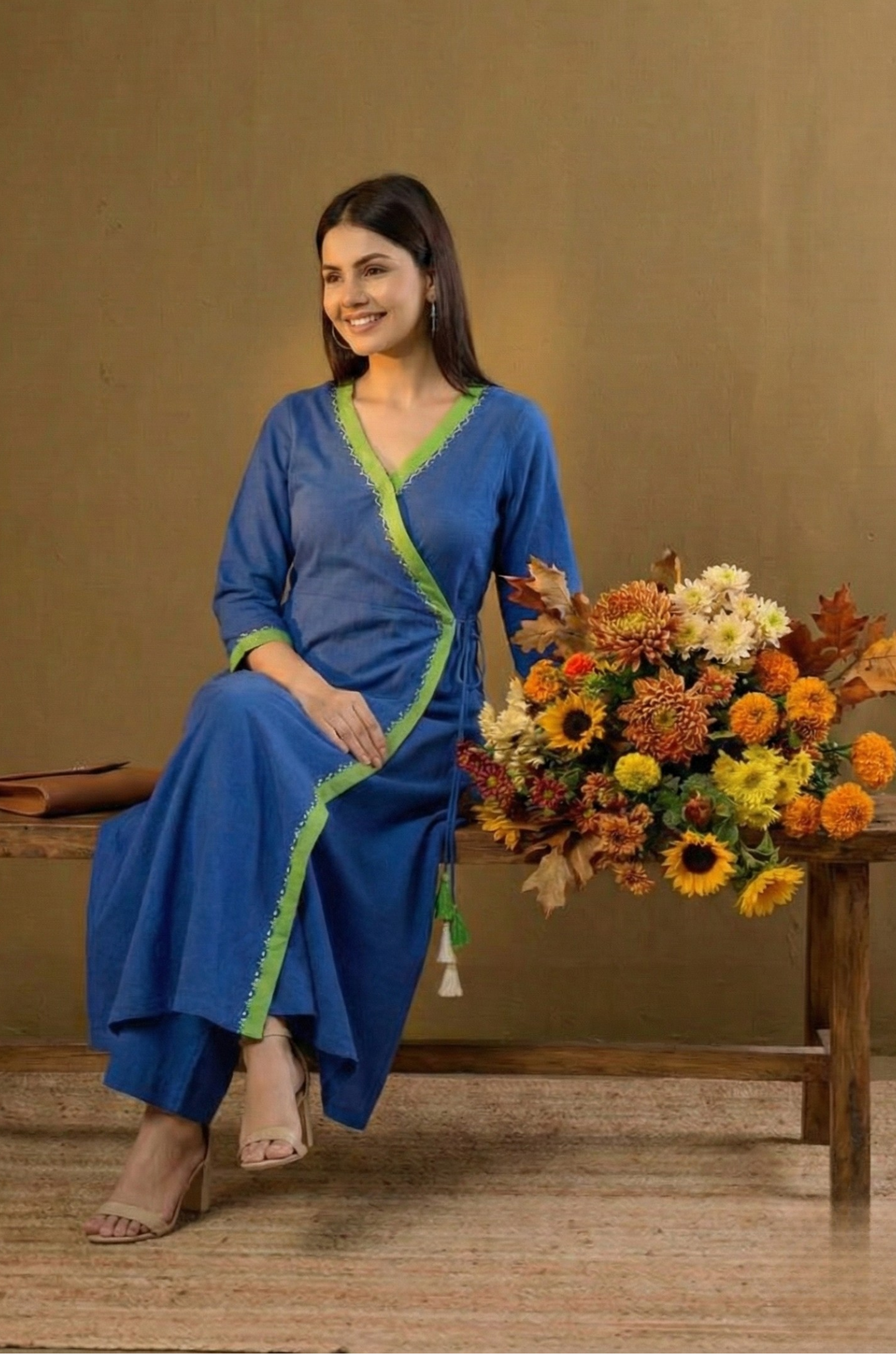 Maati  Lime Lagoon Tie-Up Cotton Angrakha Kurta