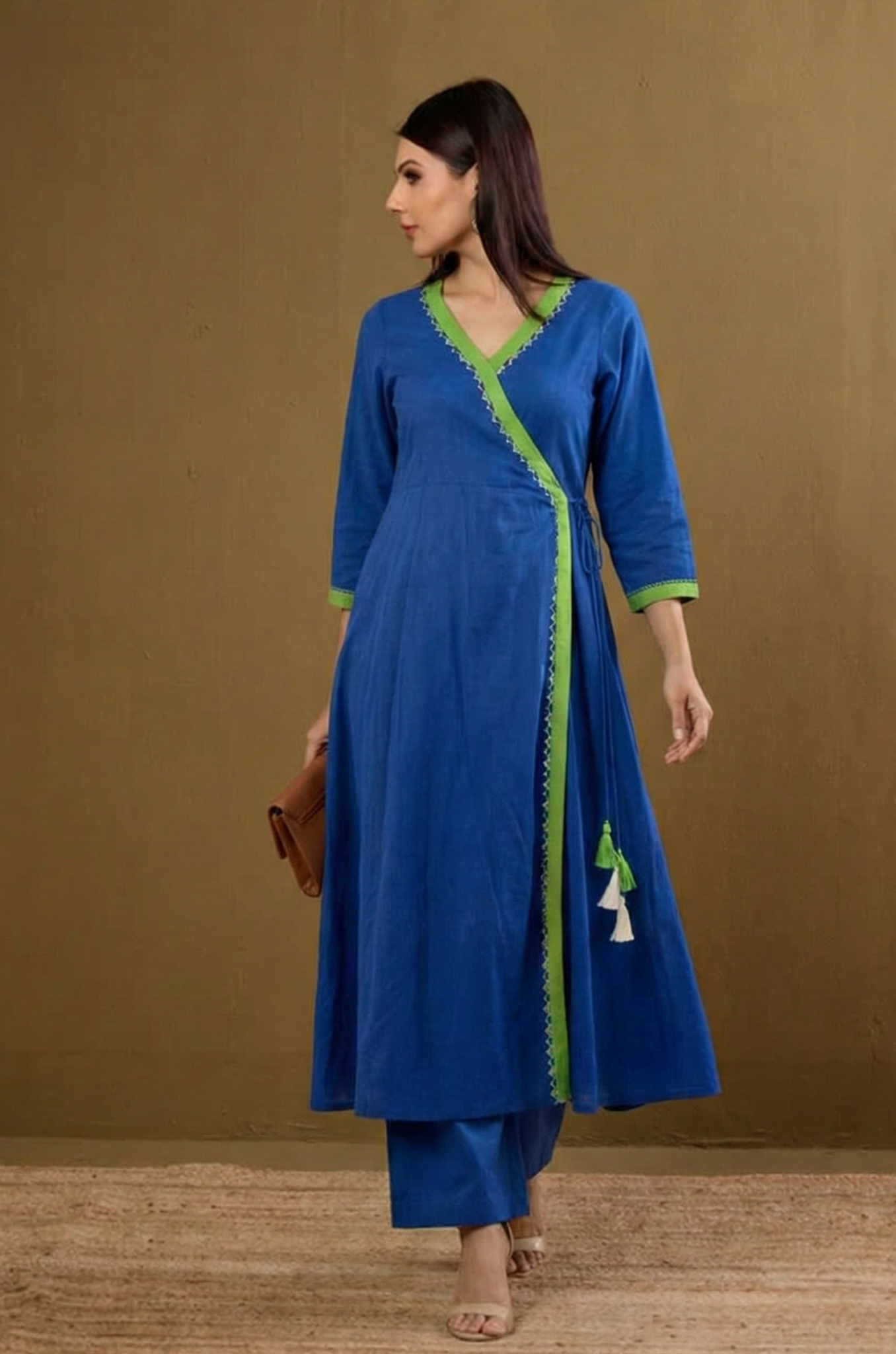 Maati  Lime Lagoon Tie-Up Cotton Angrakha Kurta