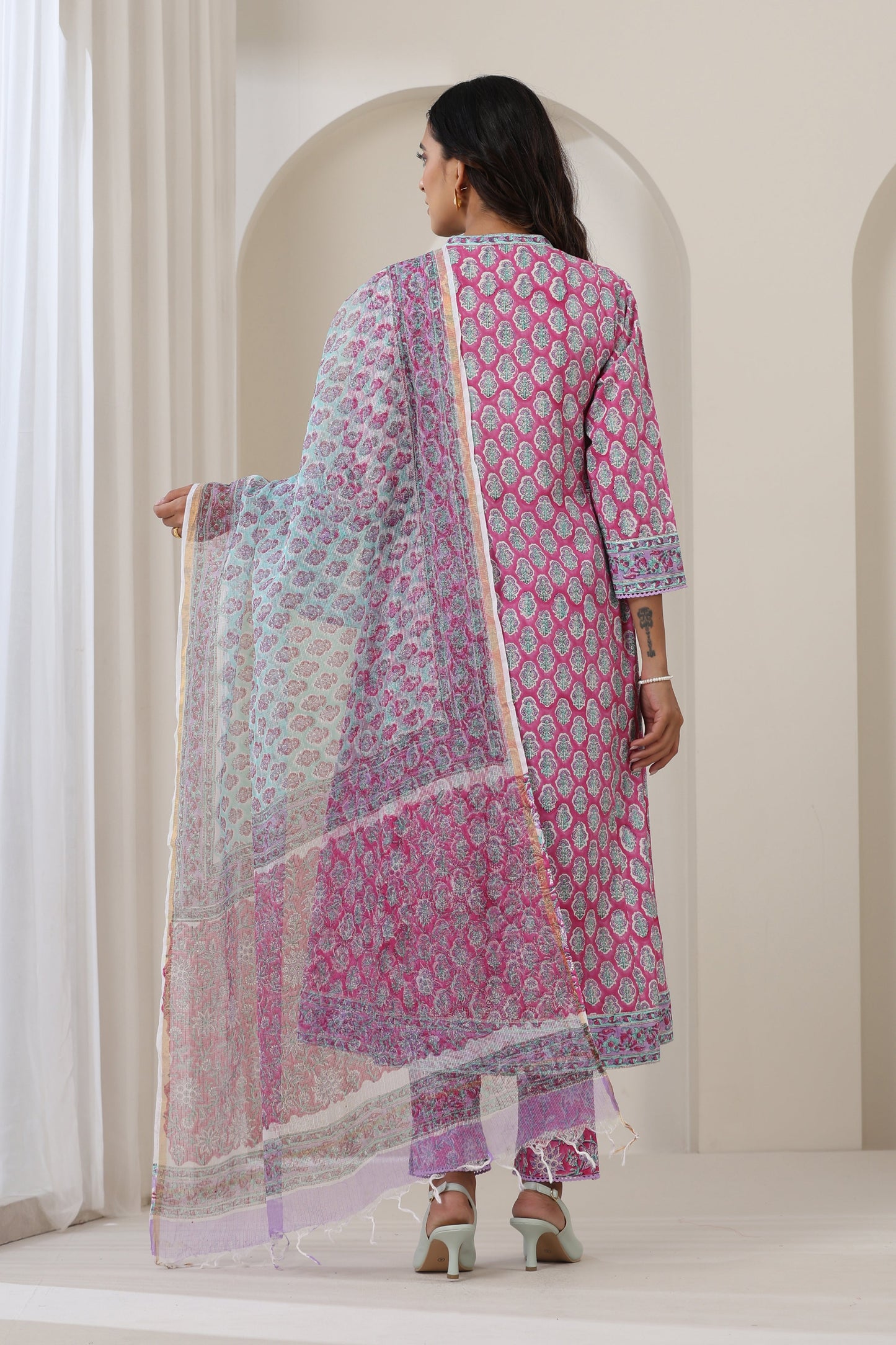 Murraya Purple Aster Gathered Kurta Set of 3