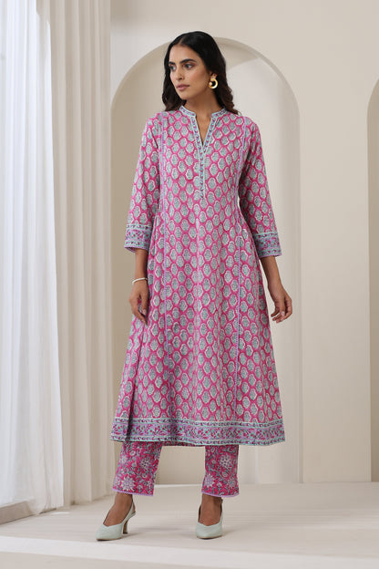 Murraya Purple Aster Gathered Kurta Set of 3