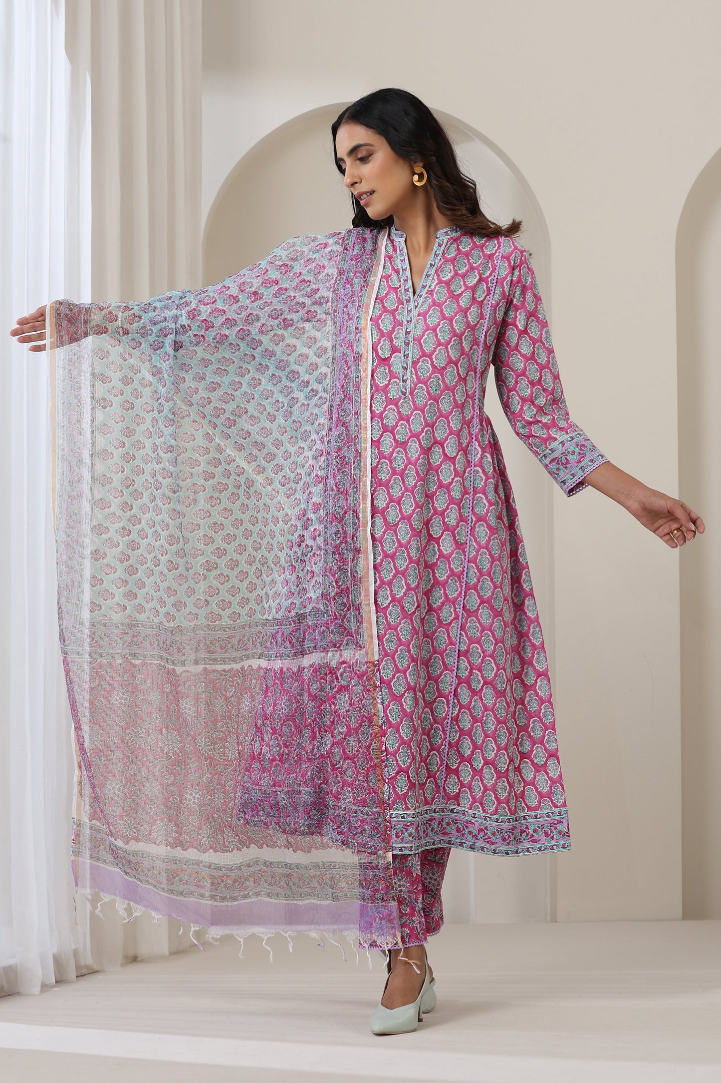 Murraya Purple Aster Gathered Kurta Set of 3