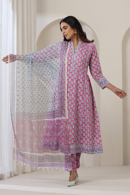 Murraya Purple Aster Gathered Kurta Set of 3