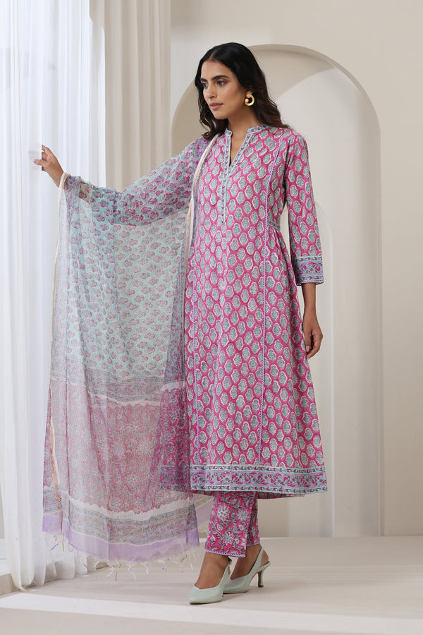 Murraya Purple Aster Gathered Kurta Set of 3