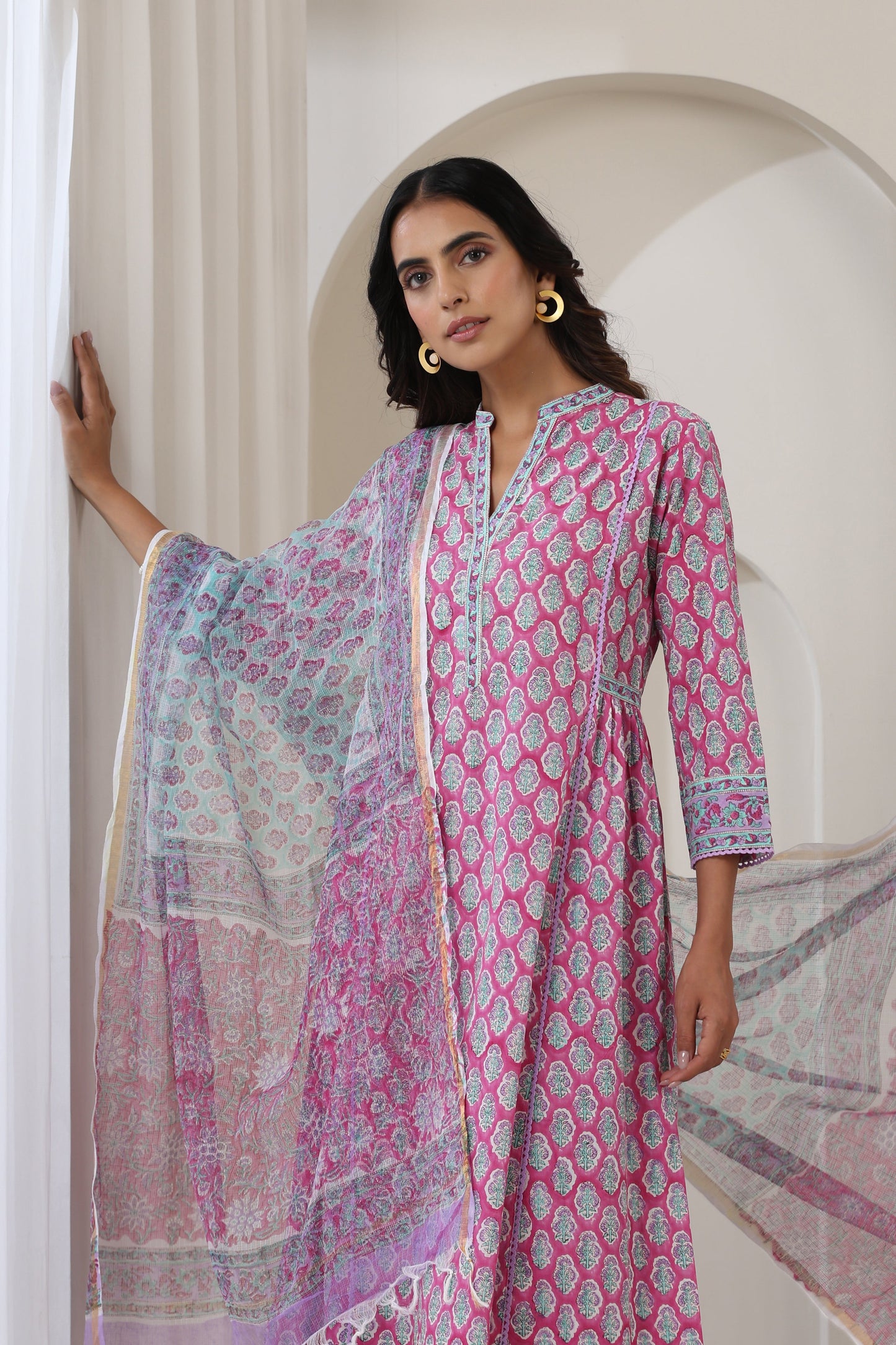 Murraya Purple Aster Gathered Kurta Set of 3