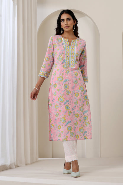 Murraya Pink Orchid Embroidered Kurta Set of 3