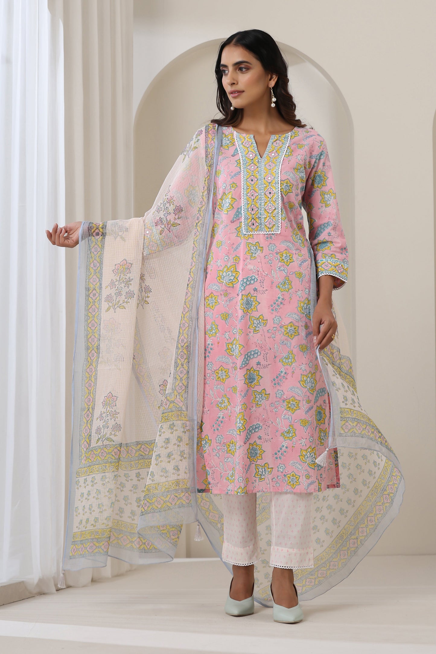 Murraya Pink Orchid Embroidered Kurta Set of 3