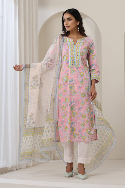 Murraya Pink Orchid Embroidered Kurta Set of 3