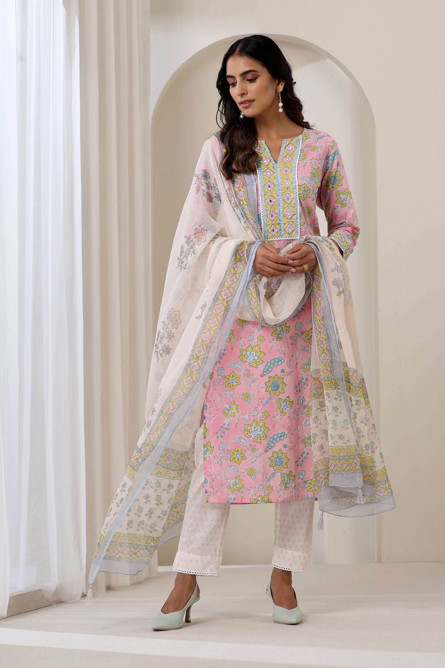 Murraya Pink Orchid Embroidered Kurta Set of 3