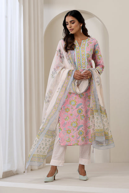 Murraya Pink Orchid Embroidered Kurta Set of 3