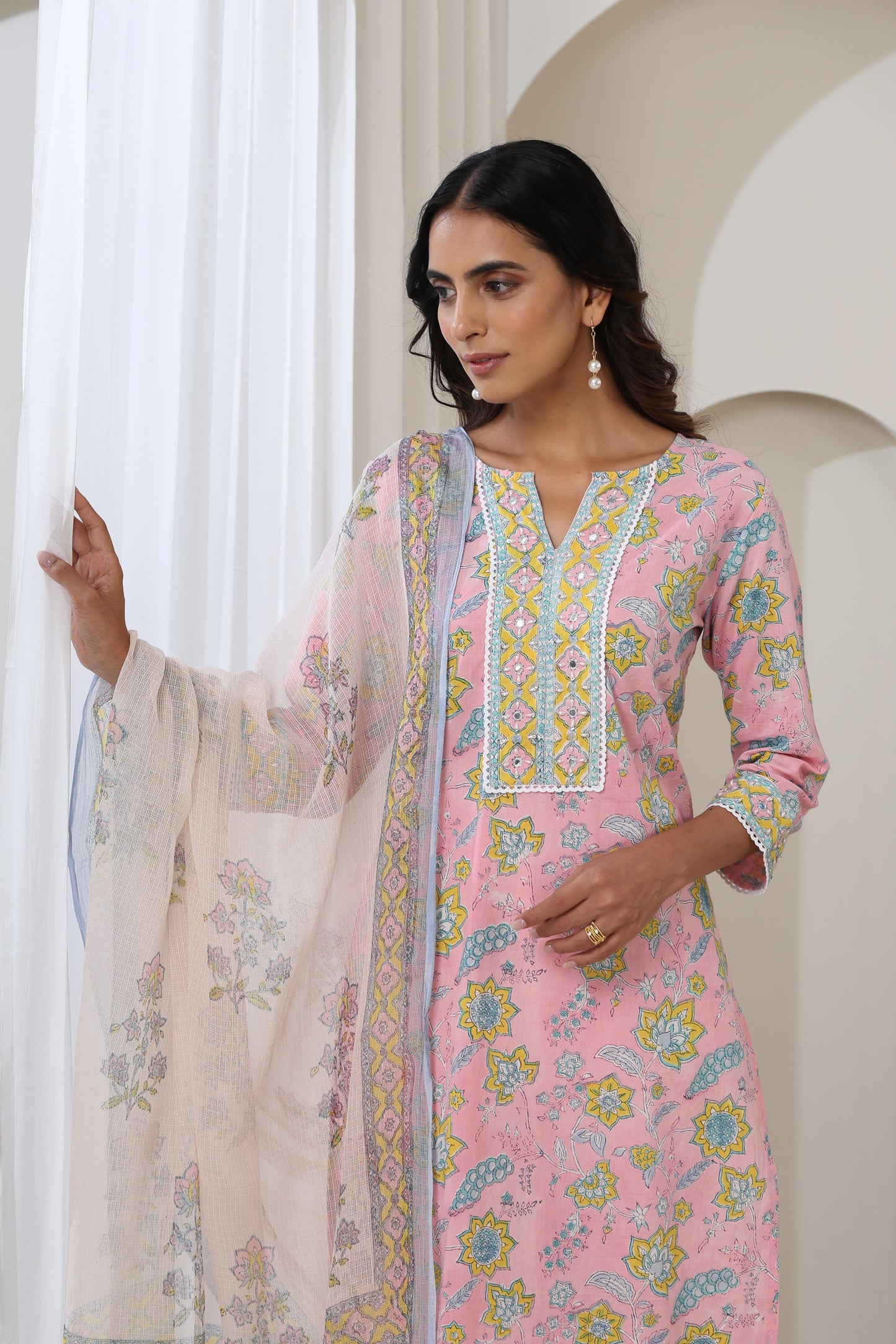 Murraya Pink Orchid Embroidered Kurta Set of 3