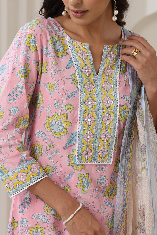 Murraya Pink Orchid Embroidered Kurta Set of 3