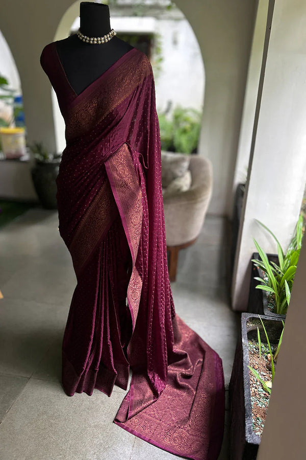 Semi Satin Silk Saree Maroon