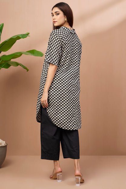 Cowl Neck Cotton Tunic Kurta Top Onyx Triangle