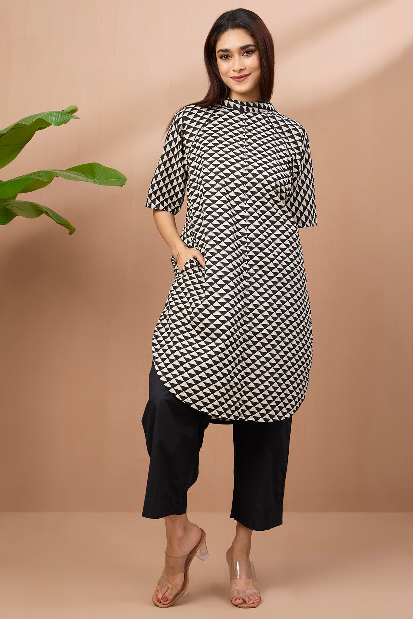 Cowl Neck Cotton Tunic Kurta Top Onyx Triangle