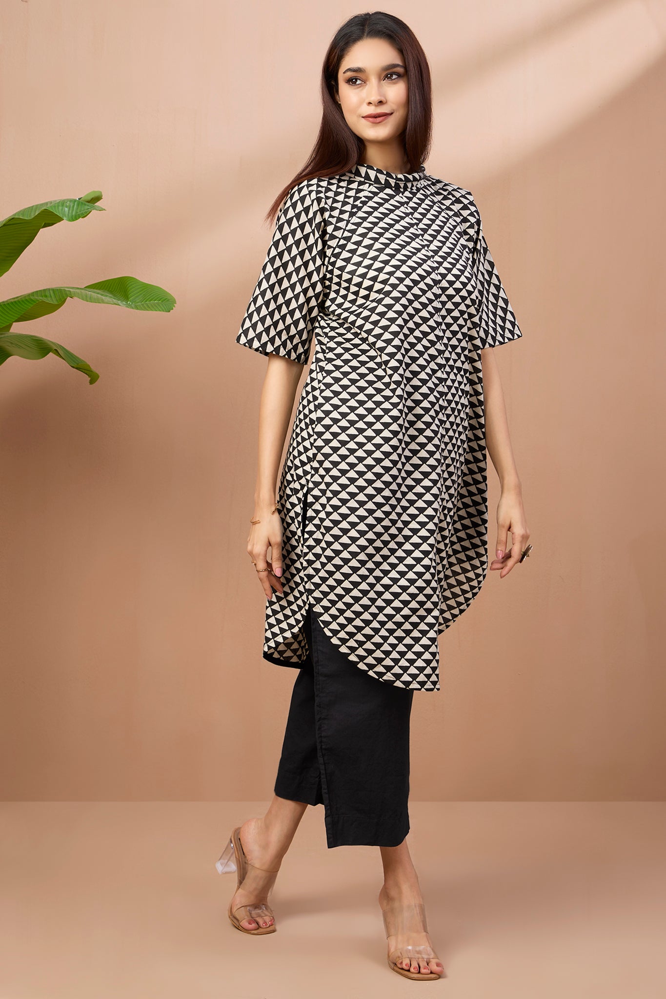 Cowl Neck Cotton Tunic Kurta Top Onyx Triangle