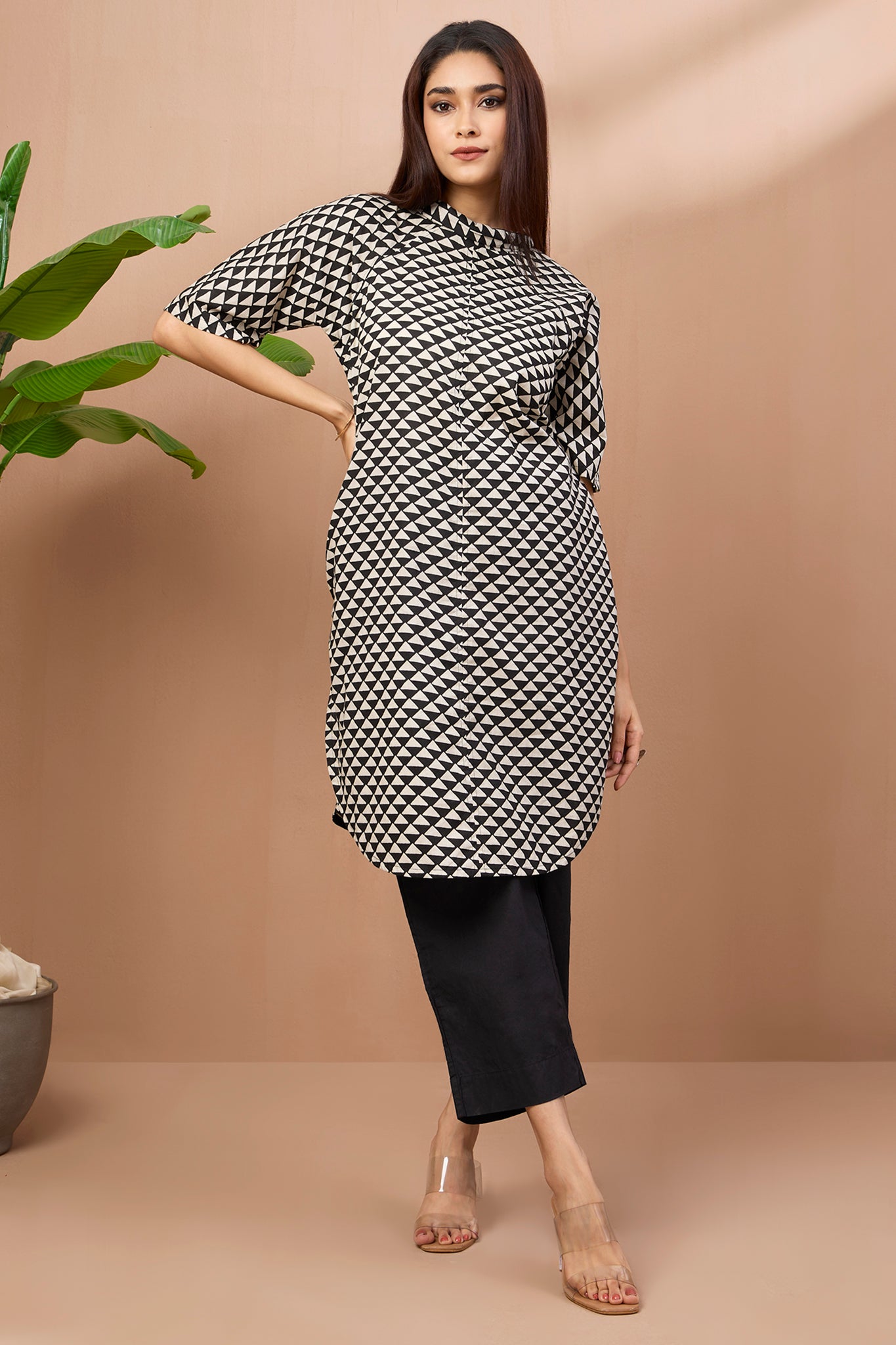 Cowl Neck Cotton Tunic Kurta Top Onyx Triangle