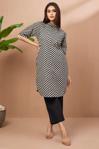 Cowl Neck Cotton Tunic Kurta Top Onyx Triangle